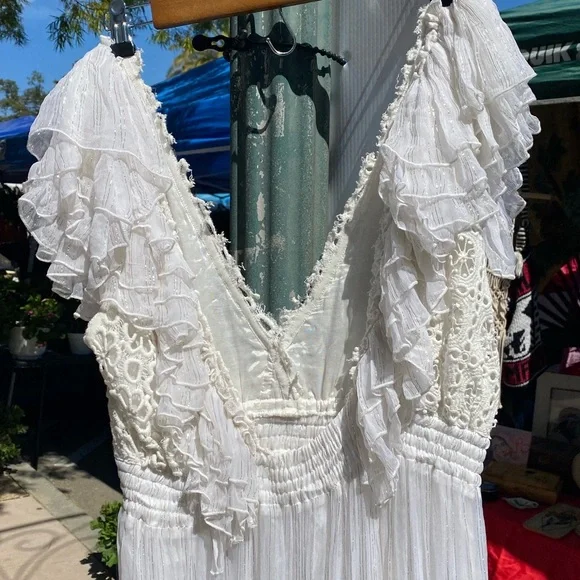 Free people BHDLN gauze white maxi backless crochet dress 7o’s style - Picture 5 of 6